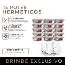 Kit com 15 Frascos Herméticos de Vidro + 10 Copos de Vidro Aruba [ÚLTIMAS UNIDADES EM ESTOQUE!]