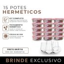 Kit com 15 Frascos Herméticos de Vidro + 10 Copos de Vidro Aruba [ÚLTIMAS UNIDADES EM ESTOQUE!]