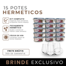 Kit com 15 Frascos Herméticos de Vidro + 10 Copos de Vidro Aruba [ÚLTIMAS UNIDADES EM ESTOQUE!]